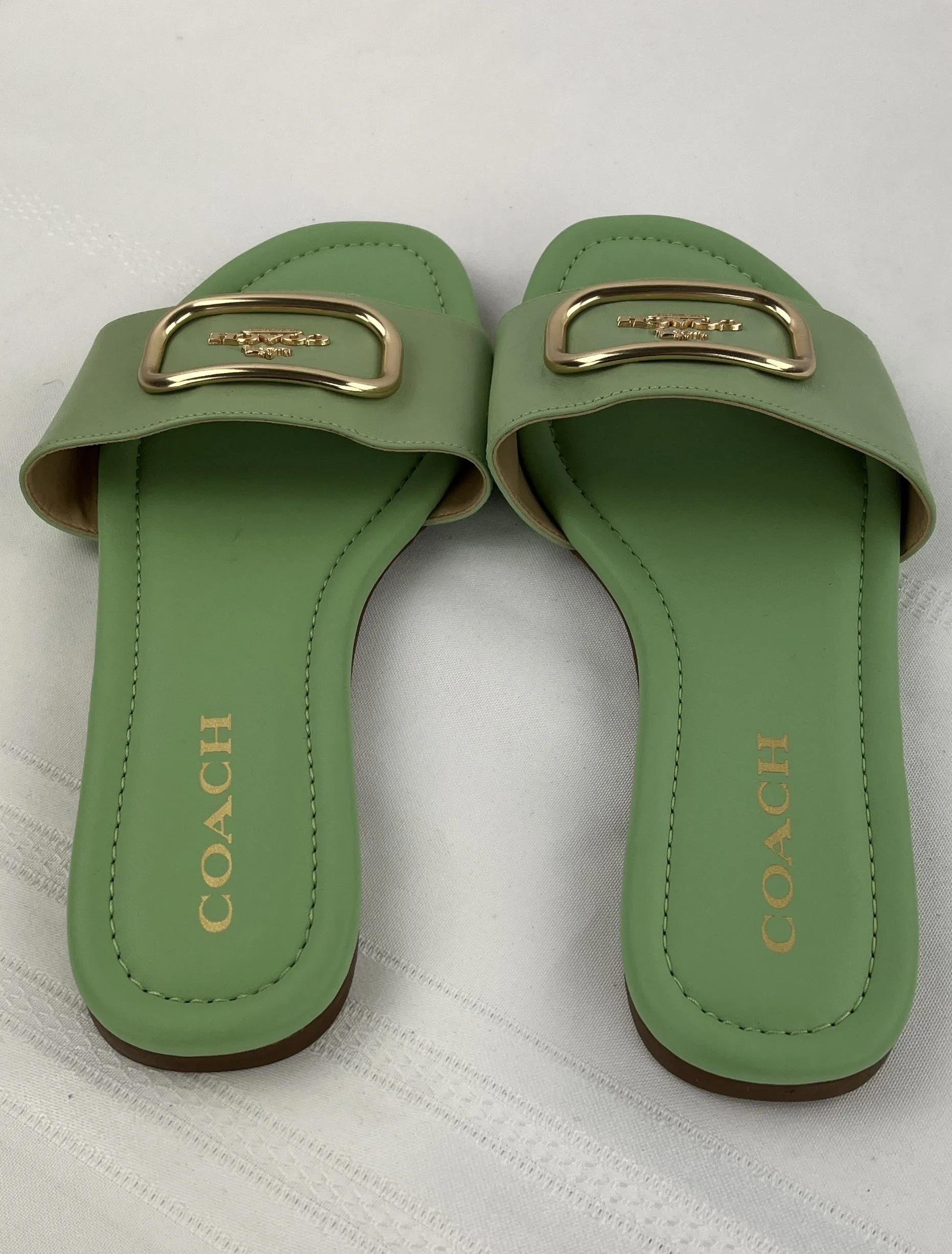 Coach Women's Leather Lime Green Logo Slip-On Sandal Size 7.5