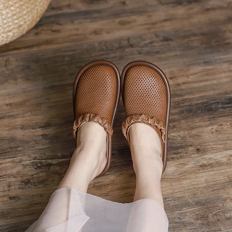 Comfy Leather Mary Jane Sandals Cut Out Flats Off white/Brown/Coffee