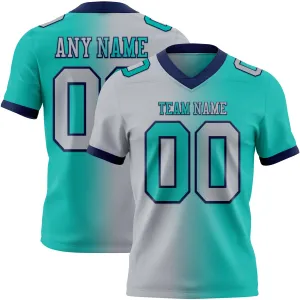 Custom Aqua Gray-Navy Mesh Authentic Gradient Fashion Football Jersey