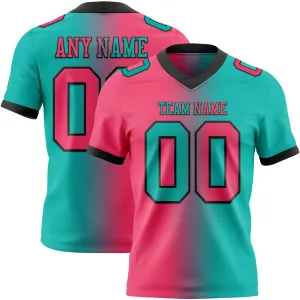 Custom Aqua Neon Pink-Black Mesh Authentic Gradient Fashion Football Jersey