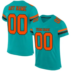 Custom Aqua Orange-Black Mesh Authentic Football Jersey