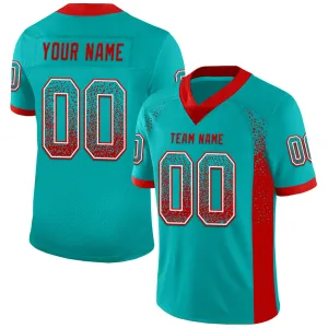 Custom Aqua Red-White Mesh Drift Fashion Football Jersey