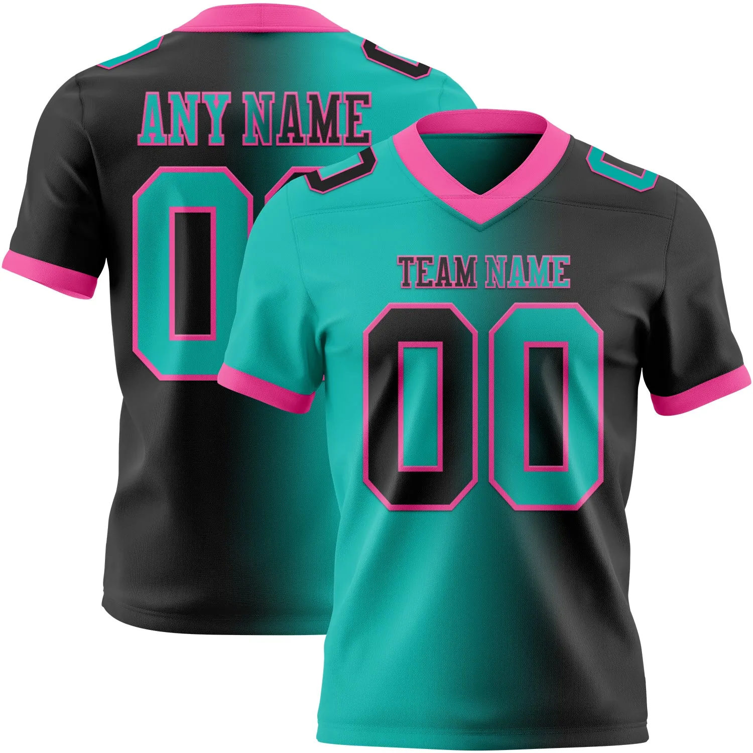 Custom Black Aqua-Pink Mesh Authentic Gradient Fashion Football Jersey