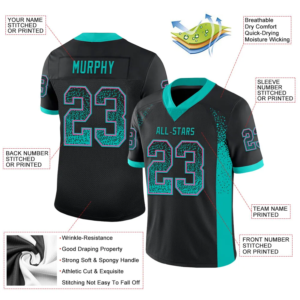 Custom Black Aqua-Pink Mesh Drift Fashion Football Jersey