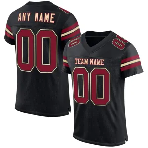 Custom Black Crimson-Cream Mesh Authentic Football Jersey