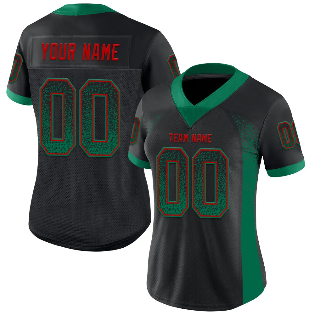 Custom Black Kelly Green-Red Mesh Drift Fashion Football Jersey