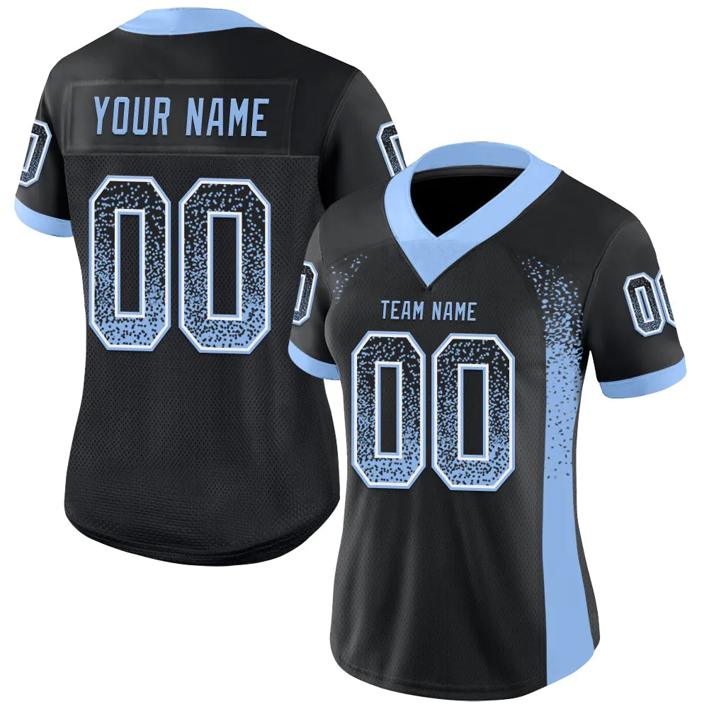 Custom Black Light Blue-White Mesh Drift Fashion Football Jersey