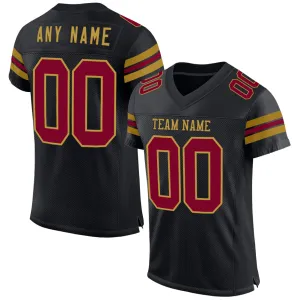 Custom Black Maroon-Old Gold Mesh Authentic Football Jersey