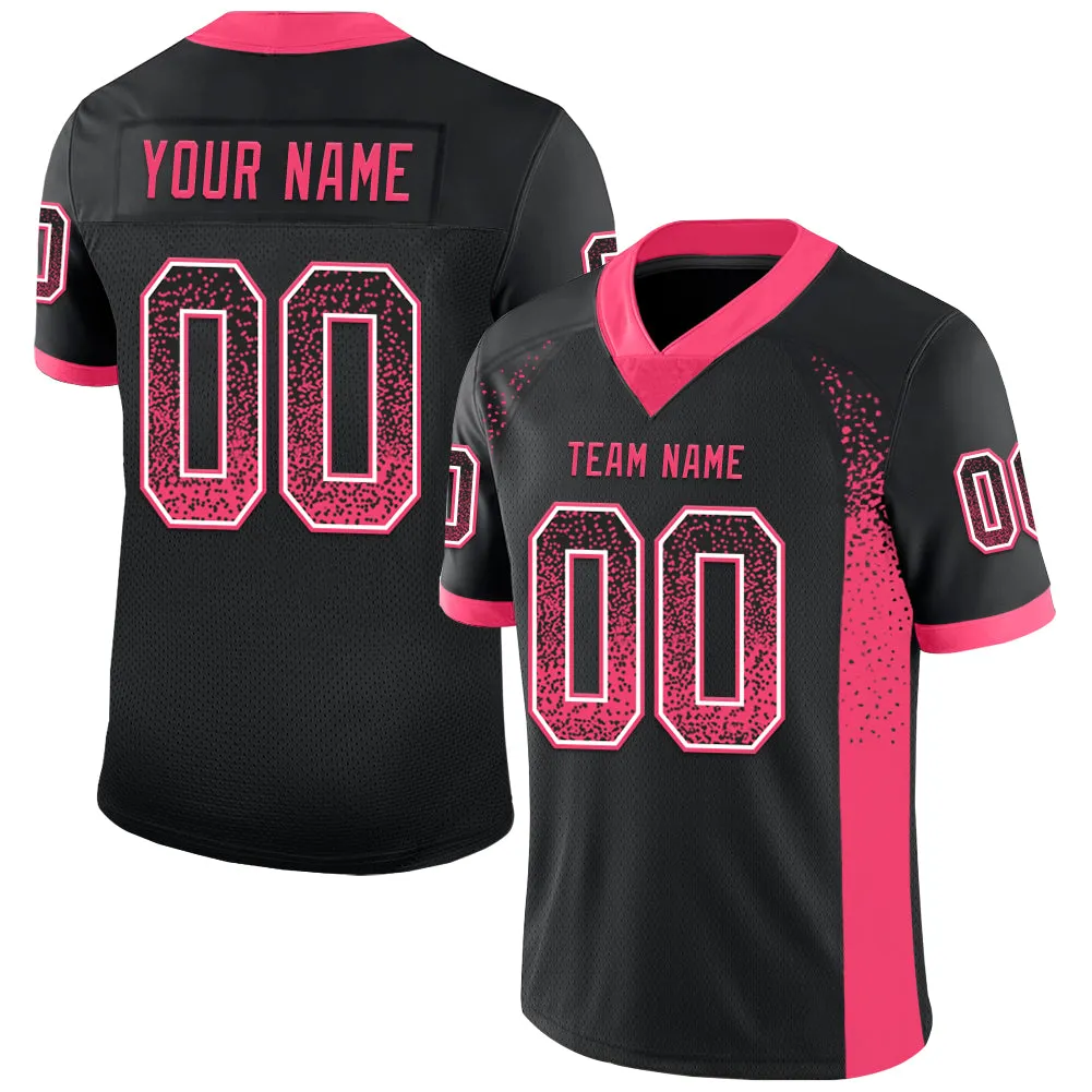 Custom Black Neon Pink-White Mesh Drift Fashion Football Jersey