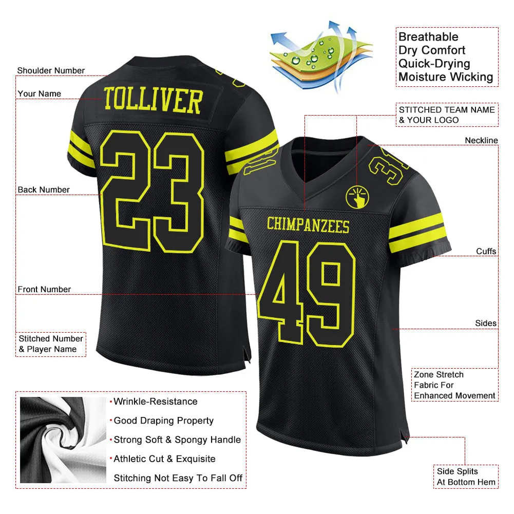 Custom Black Neon Yellow Mesh Authentic Football Jersey