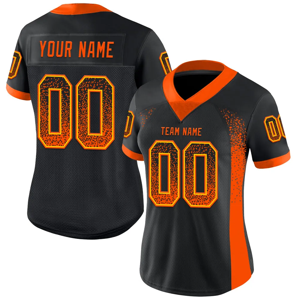 Custom Black Orange-Yellow Mesh Drift Fashion Football Jersey