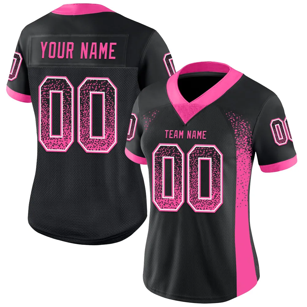 Custom Black Pink-White Mesh Drift Fashion Football Jersey