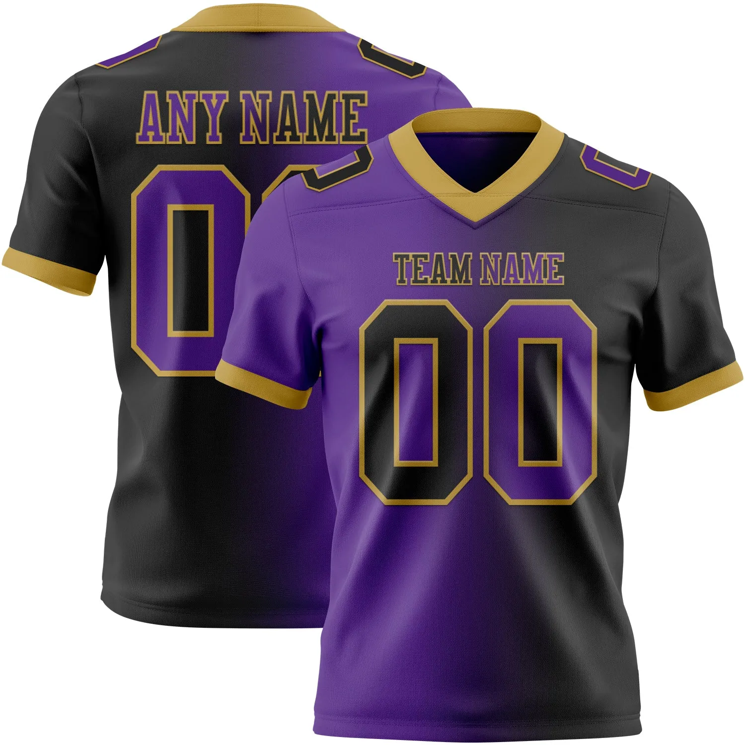 Custom Black Purple-Old Gold Mesh Authentic Gradient Fashion Football Jersey