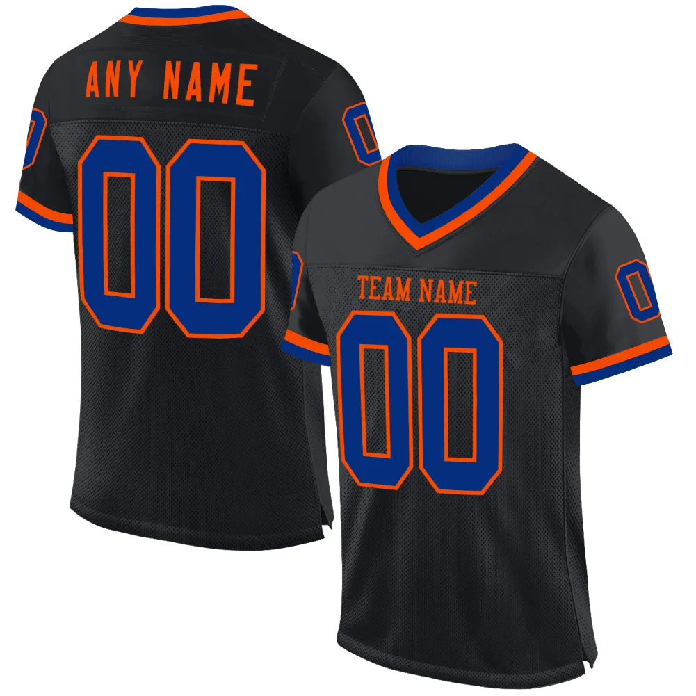 Custom Black Royal-Orange Mesh Authentic Throwback Football Jersey