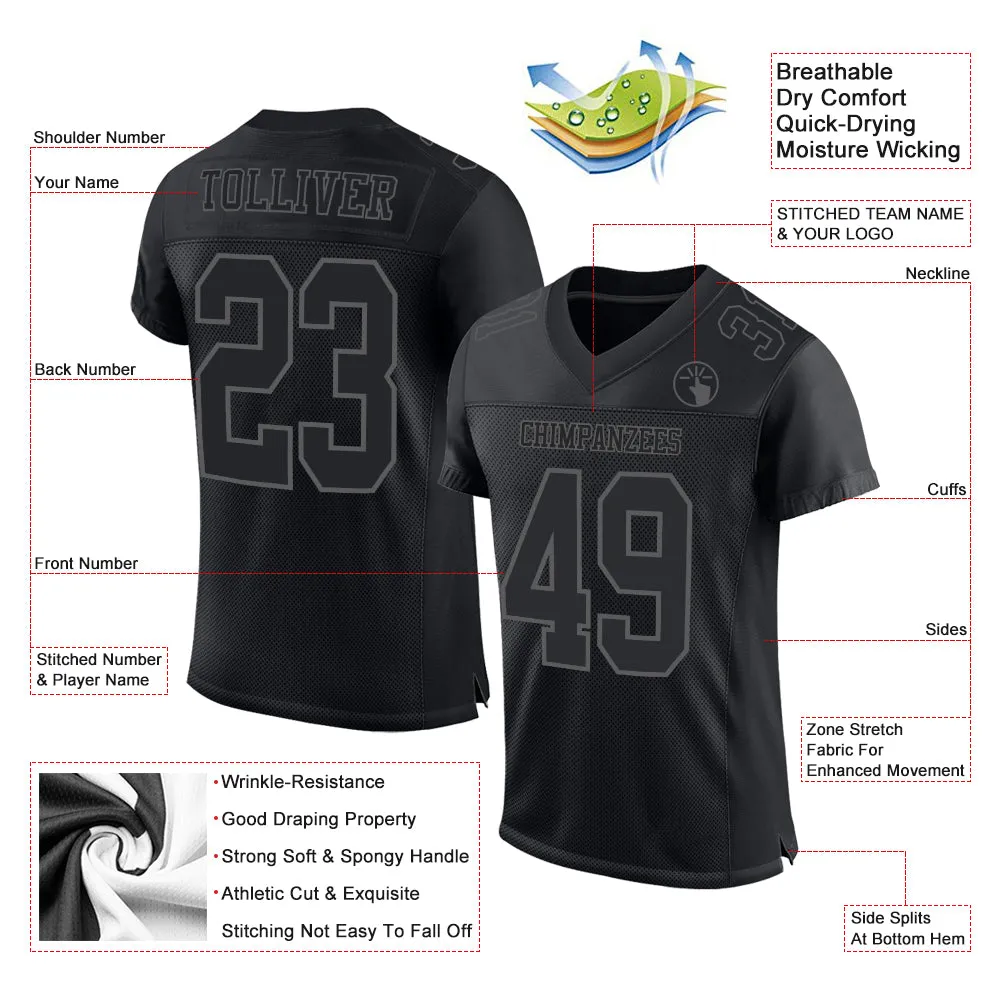 Custom Black Steel Gray Mesh Authentic Football Jersey