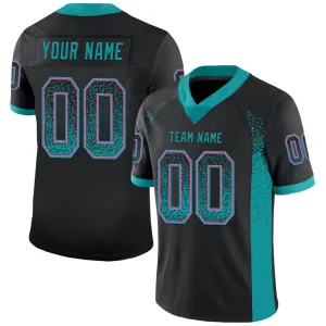 Custom Black Teal-Pink Mesh Drift Fashion Football Jersey