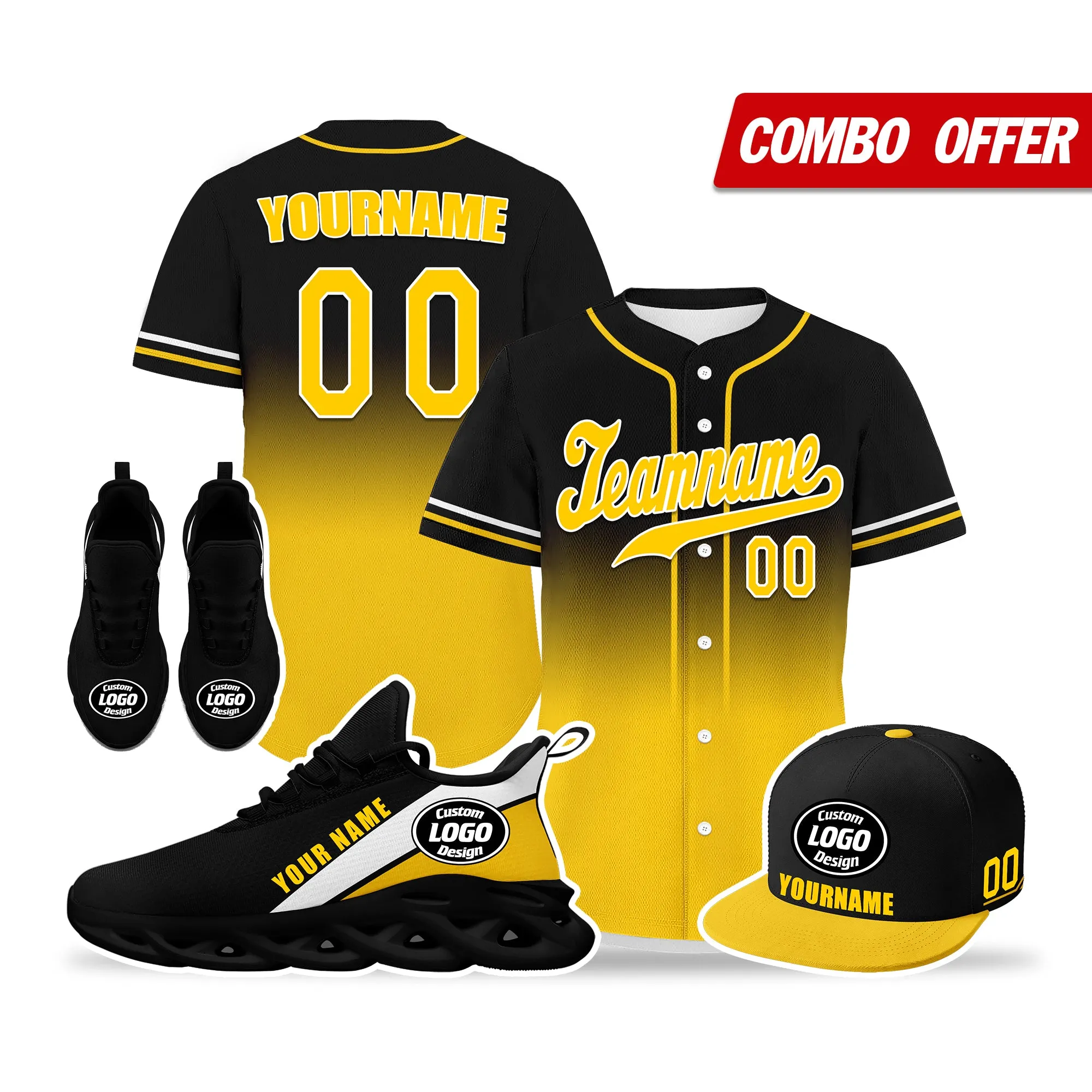 Custom Black Yellow Jersey MaxSoul Shoes and Hat Combo Offer Personalized ZH-bd0b007e-b