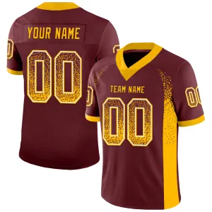 Custom Burgundy Gold-White Mesh Drift Fashion Football Jersey