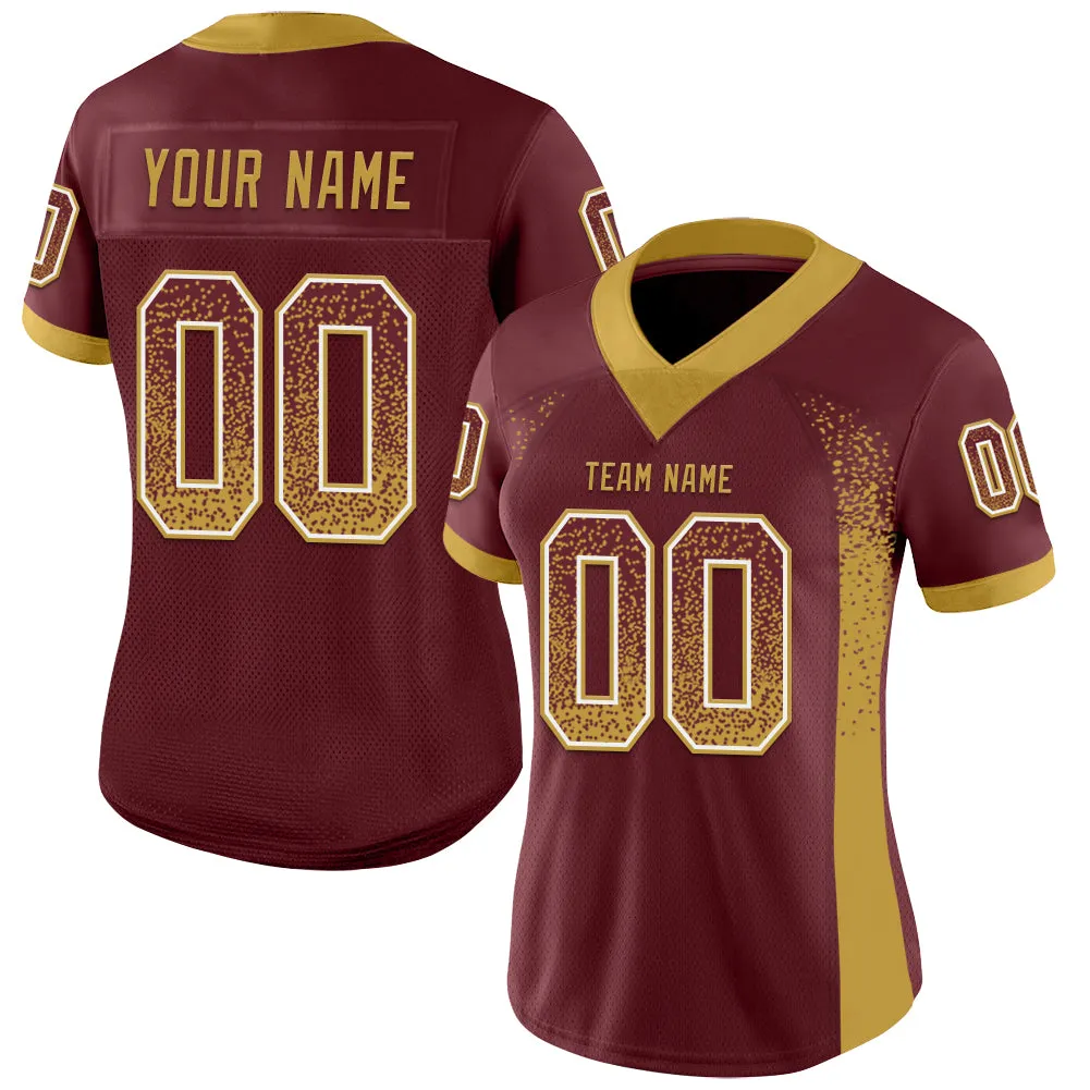 Custom Burgundy Old Gold-White Mesh Drift Fashion Football Jersey