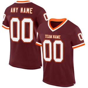 Custom Burgundy White-Orange Mesh Authentic Throwback Football Jersey