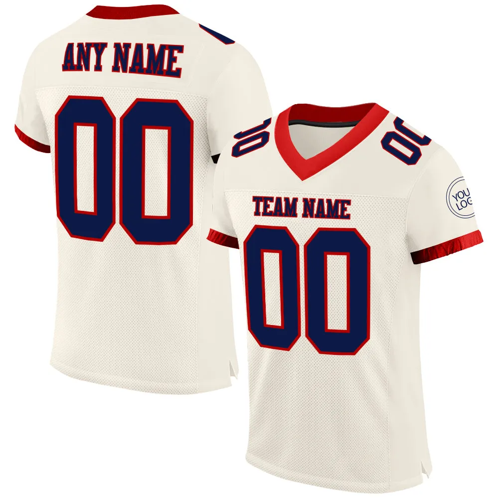 Custom Cream Navy-Red Mesh Authentic Football Jersey