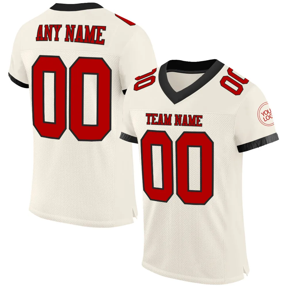 Custom Cream Red-Black Mesh Authentic Football Jersey