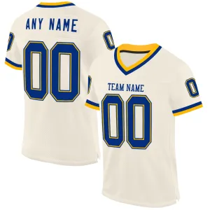 Custom Cream Royal-Gold Mesh Authentic Throwback Football Jersey