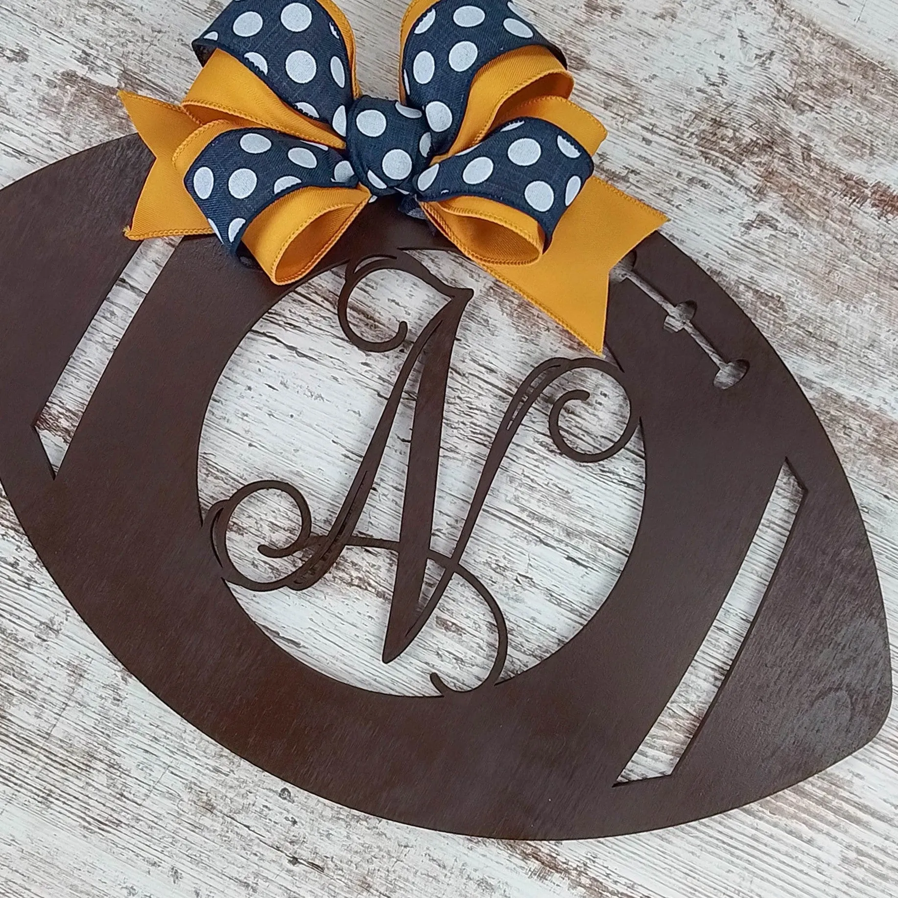 Custom Football Door Hanger, Birch Wood Monogrammed Sign, Game Day Decorative Wreath