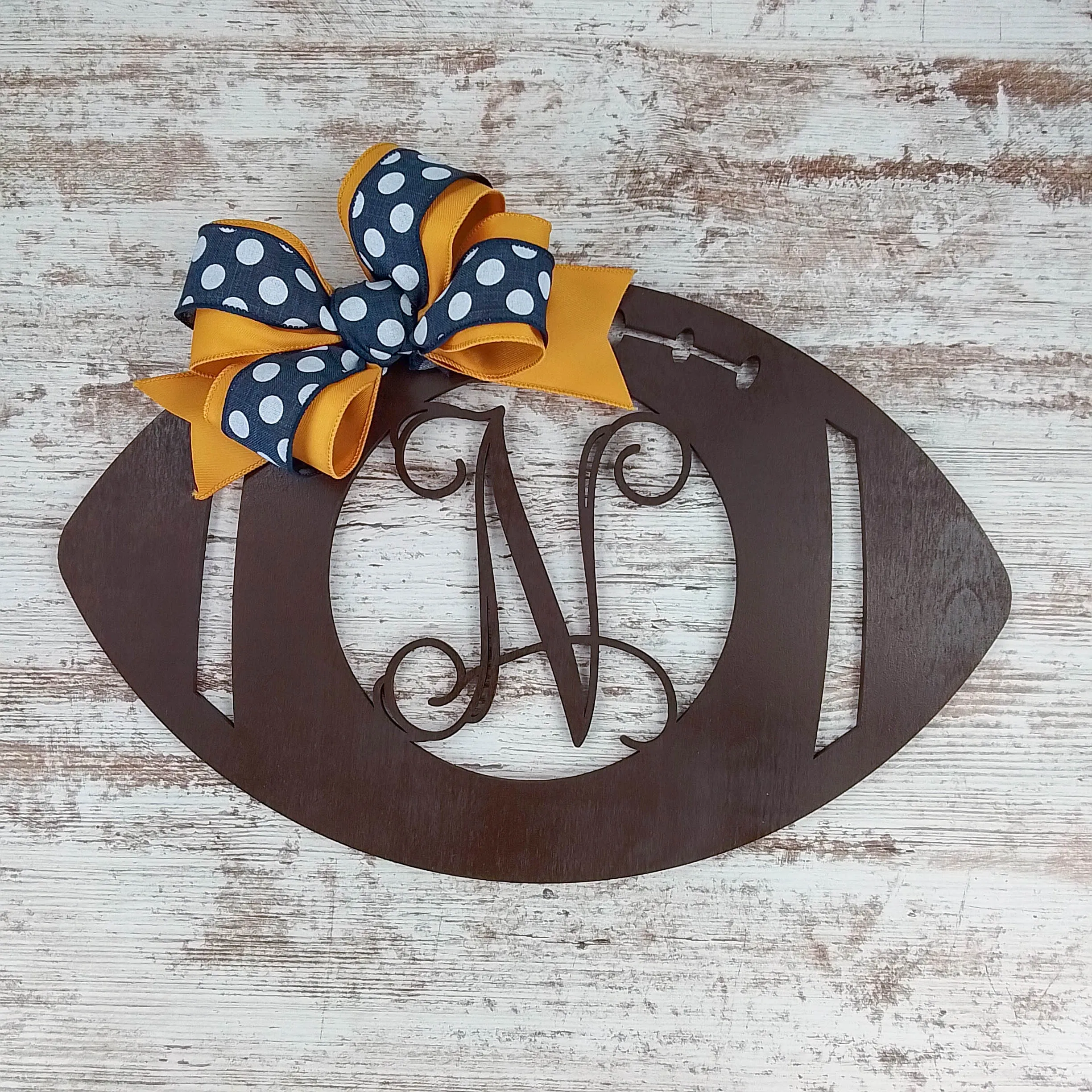 Custom Football Door Hanger, Birch Wood Monogrammed Sign, Game Day Decorative Wreath