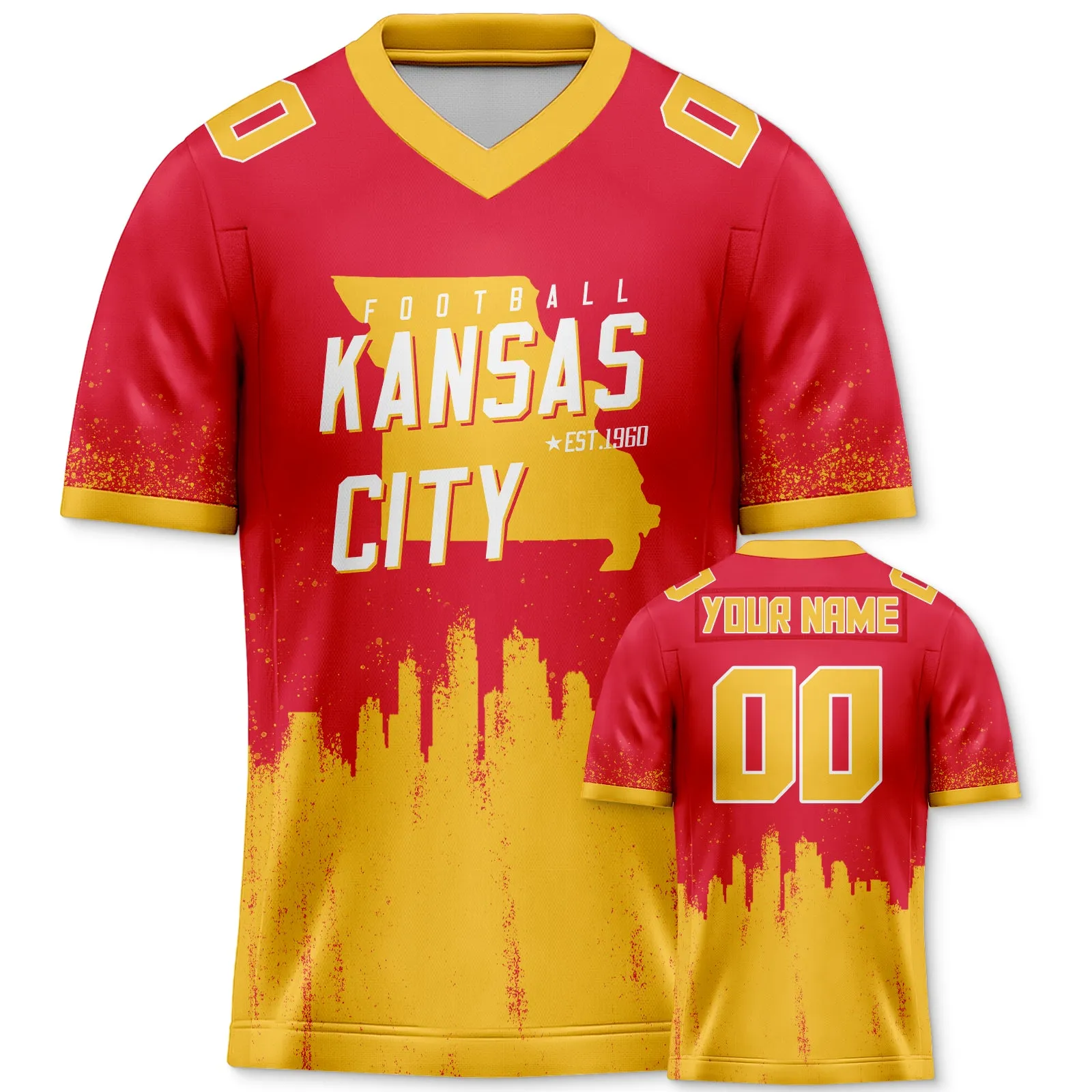 Custom Football Jersey Kansas City Chiefs City Map Graffiti Shirt Unisex Personalized Name and Number for Men Women Youth Football Fans Gift