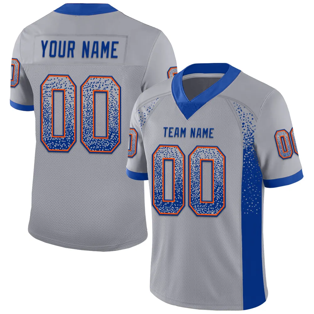 Custom Gray Royal-Orange Mesh Drift Fashion Football Jersey