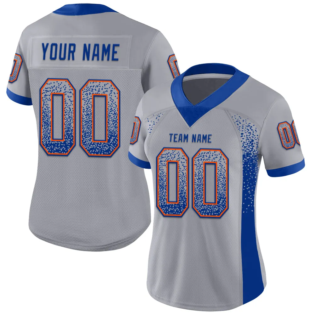 Custom Gray Royal-Orange Mesh Drift Fashion Football Jersey