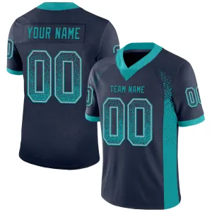 Custom Navy Teal-Gray Mesh Drift Fashion Football Jersey