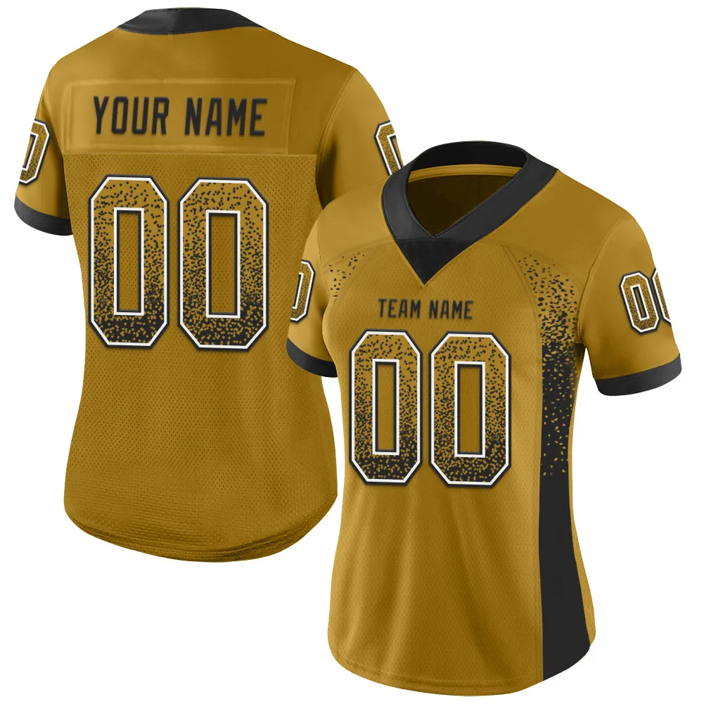 Custom Old Gold Black-White Mesh Drift Fashion Football Jersey