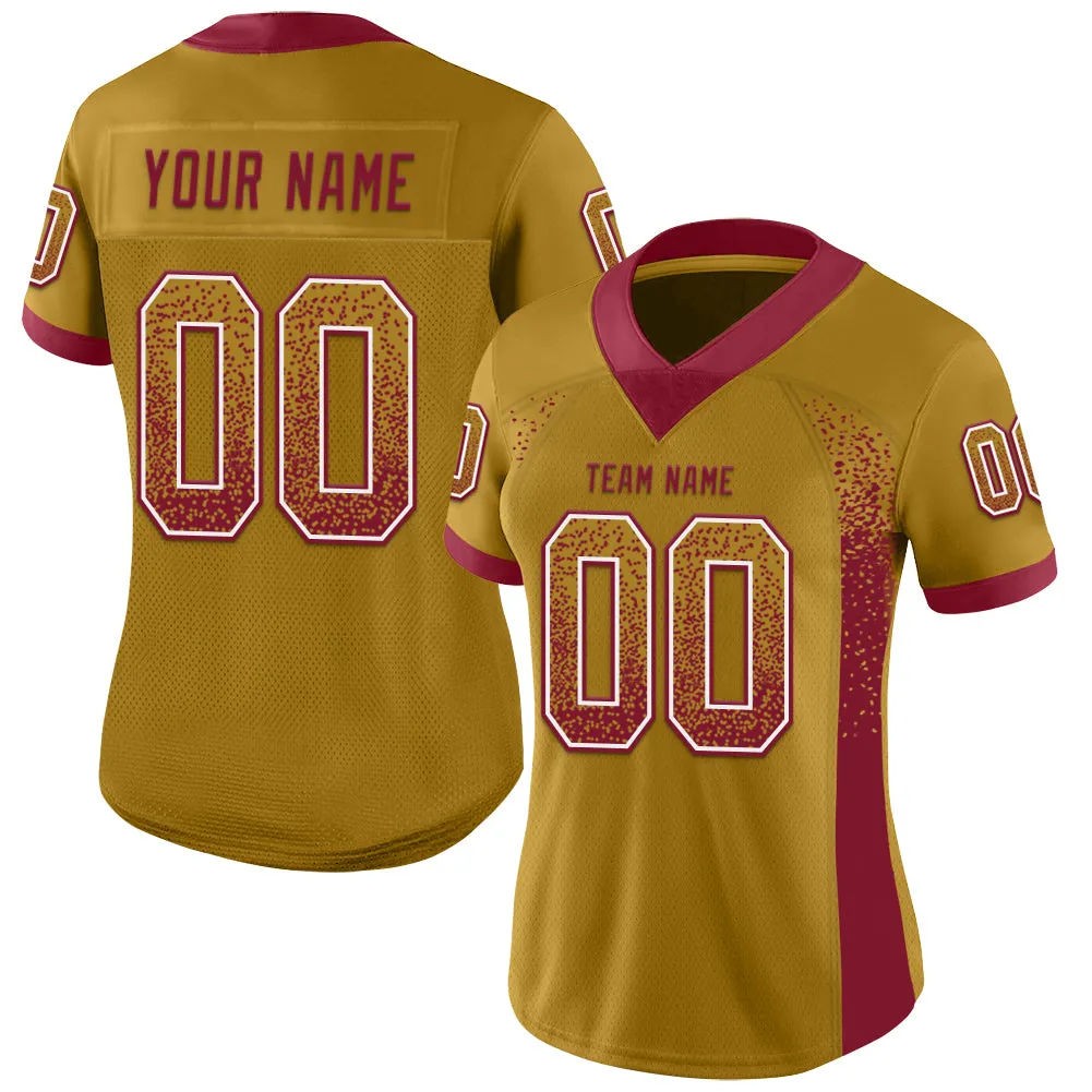 Custom Old Gold Crimson-White Mesh Drift Fashion Football Jersey