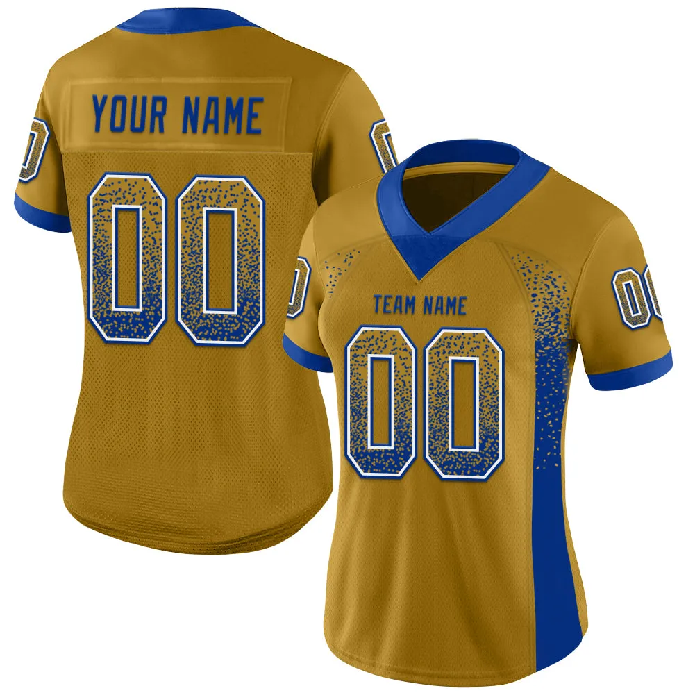 Custom Old Gold Royal-White Mesh Drift Fashion Football Jersey