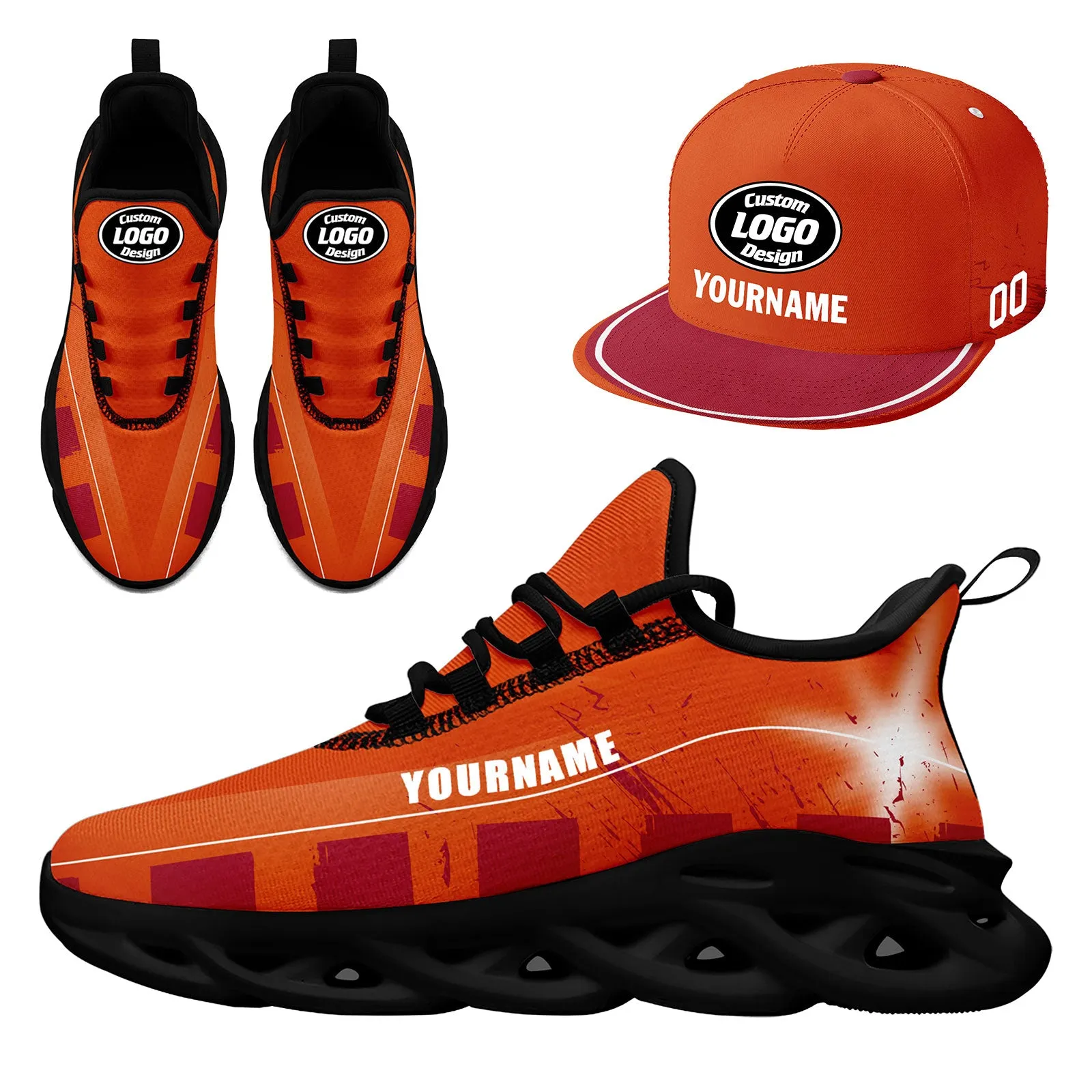 Custom Orange Red Tampa Bay MaxSoul Shoes and Hat Combo Offer Personalized Combo ZH-D020264-29