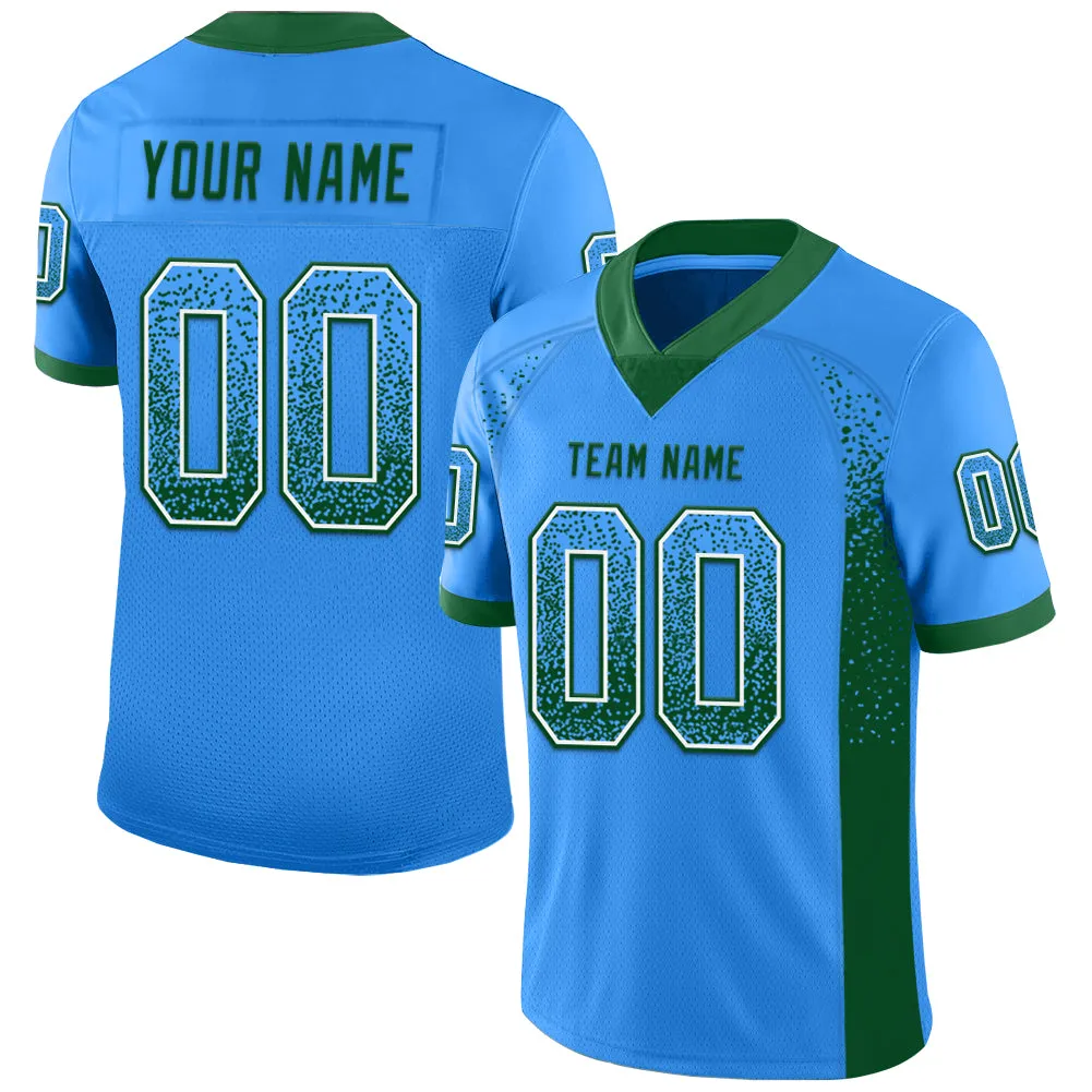 Custom Powder Blue Green-White Mesh Drift Fashion Football Jersey