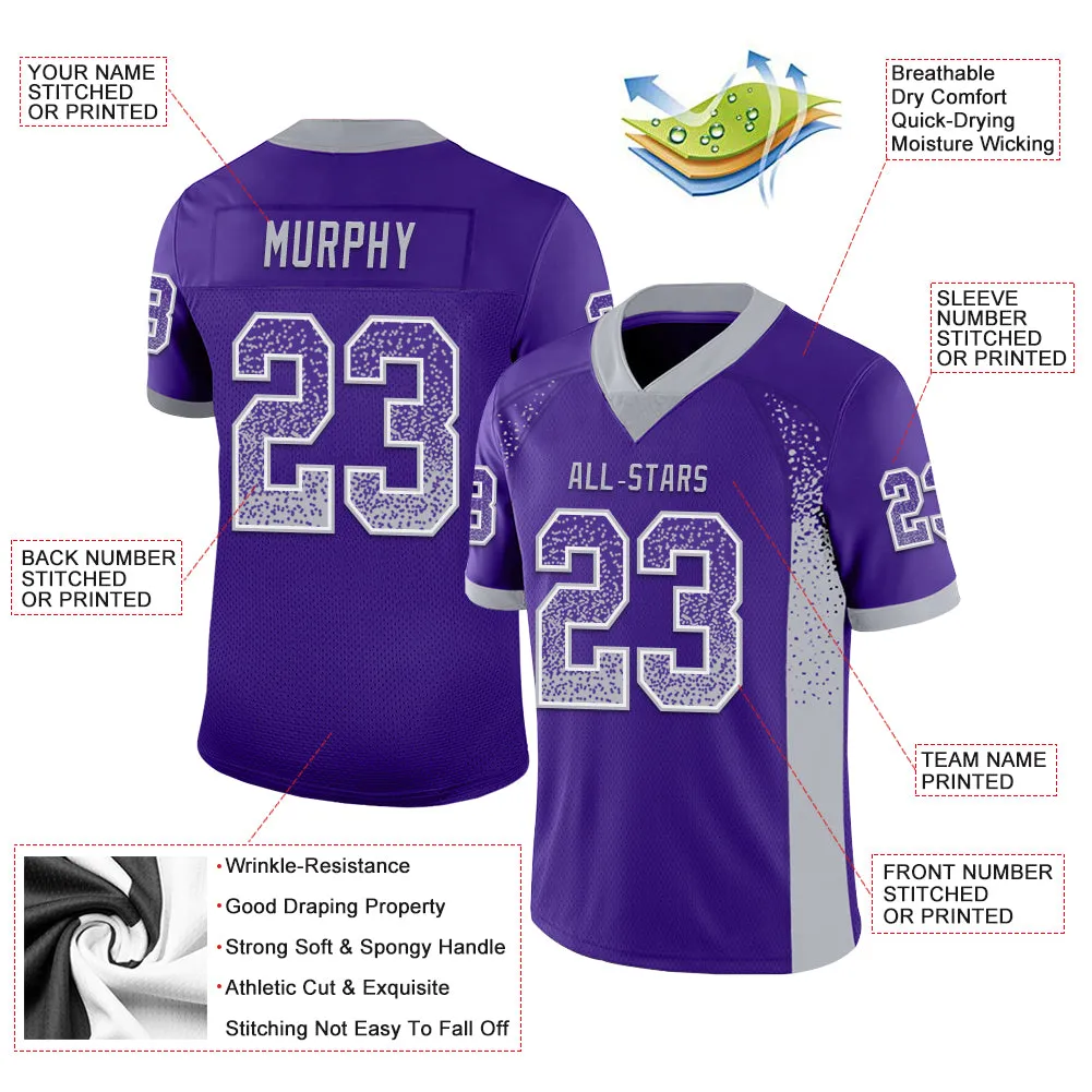 Custom Purple Gray-White Mesh Drift Fashion Football Jersey