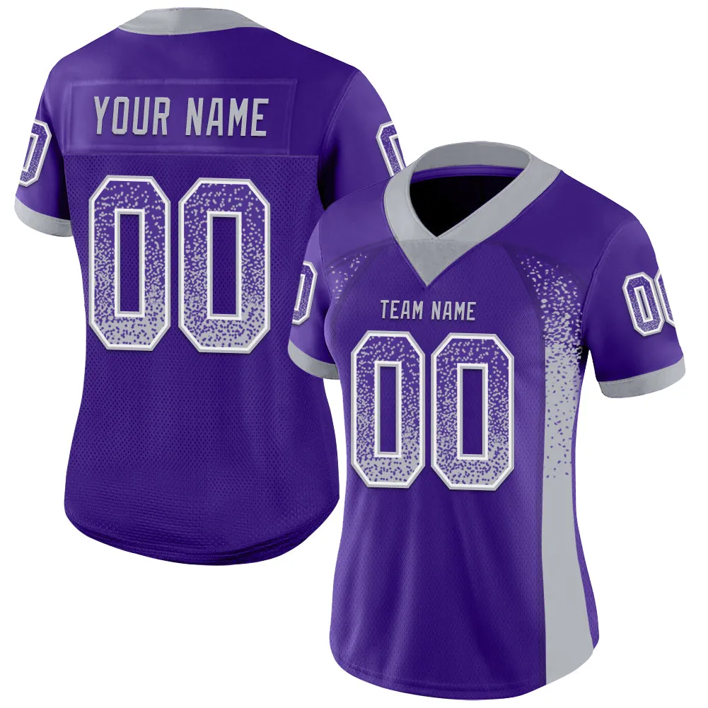 Custom Purple Gray-White Mesh Drift Fashion Football Jersey