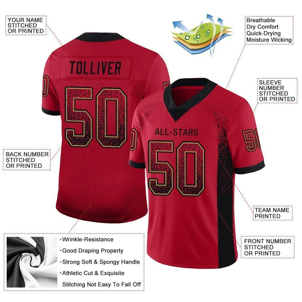 Custom Red Black-Old Gold Mesh Drift Fashion Football Jersey