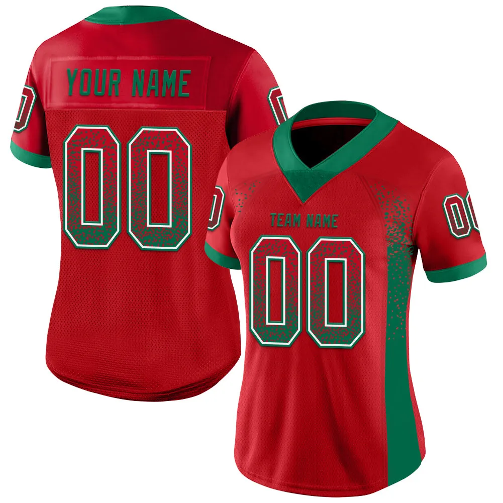 Custom Red Kelly Green-White Mesh Drift Fashion Football Jersey