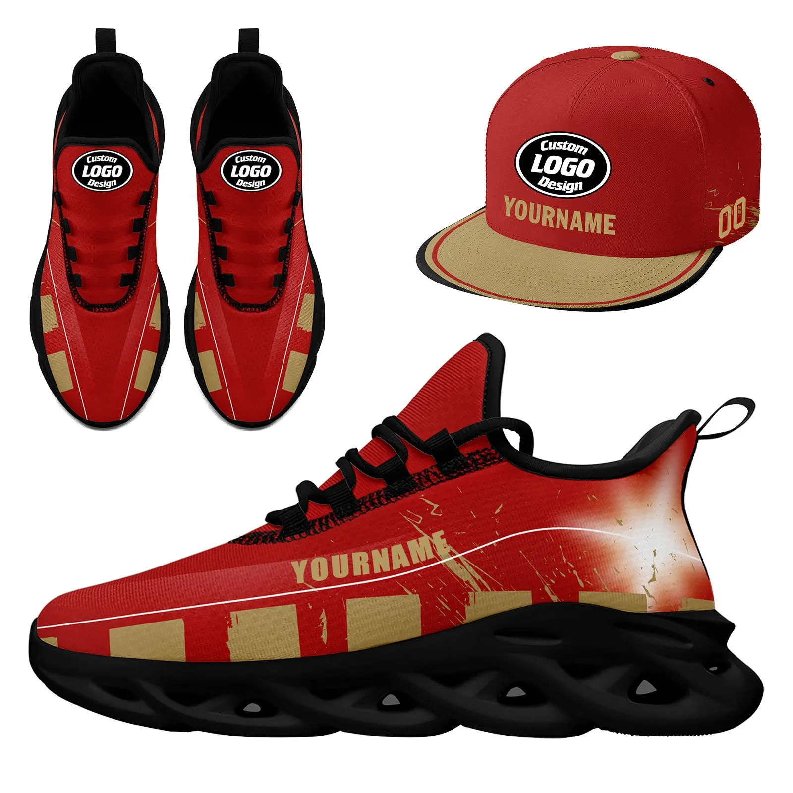 Custom Red Yellow San Francisco MaxSoul Shoes and Hat Combo Offer Personalized Combo ZH-D020264-25