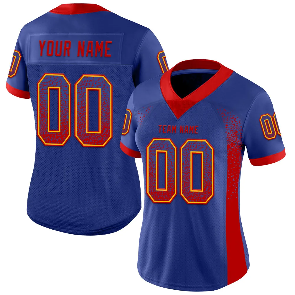 Custom Royal Red-Gold Mesh Drift Fashion Football Jersey