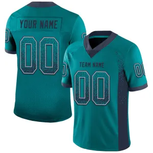 Custom Teal Navy-Gray Mesh Drift Fashion Football Jersey