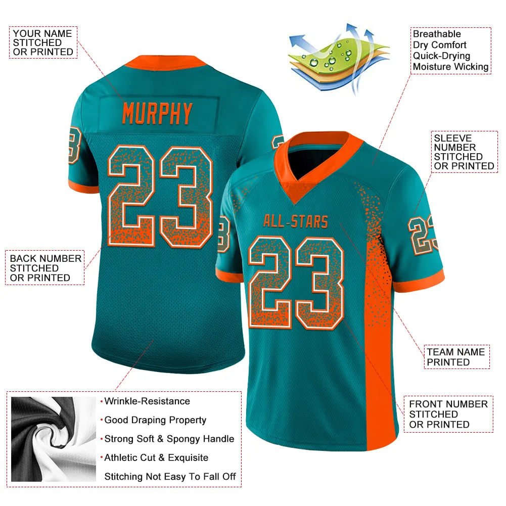 Custom Teal Orange-White Mesh Drift Fashion Football Jersey