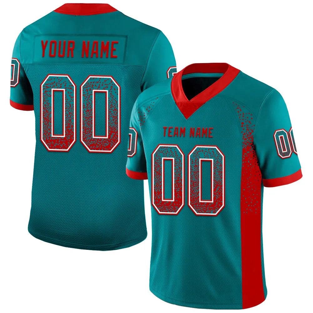 Custom Teal Red-White Mesh Drift Fashion Football Jersey