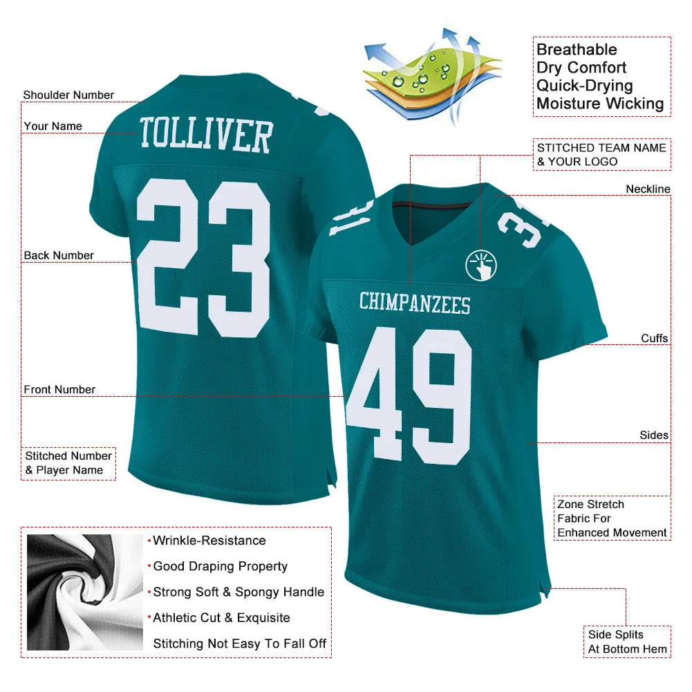 Custom Teal White Mesh Authentic Football Jersey