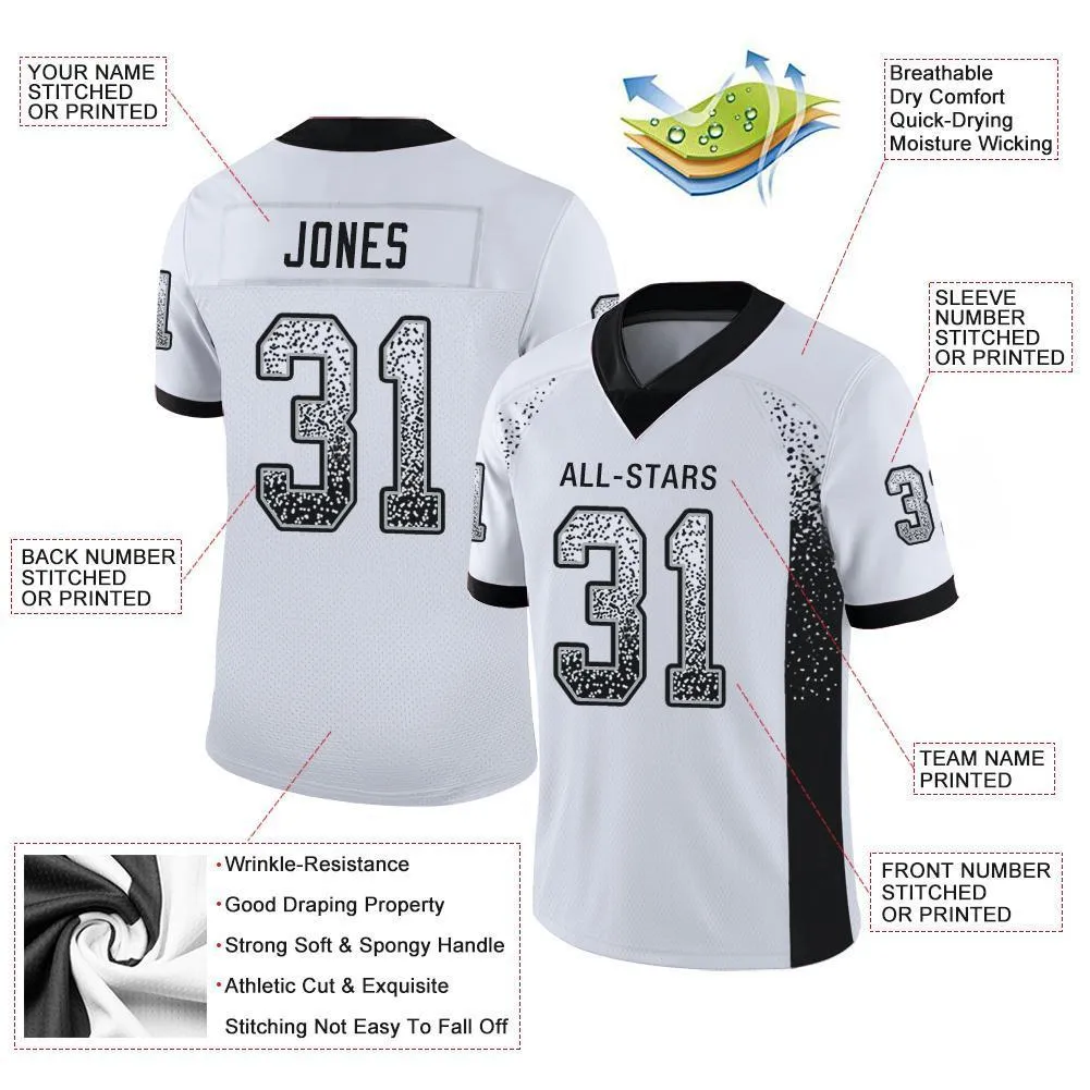 Custom White Black-Silver Mesh Drift Fashion Football Jersey