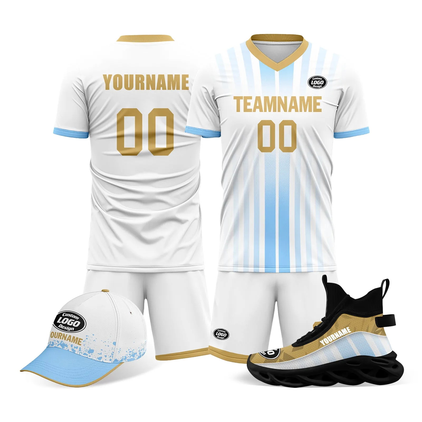 Custom White Blue Gold Jersey MaxSoul Shoes and Hat Combo Offer Personalized Combo ZH-D020234-10